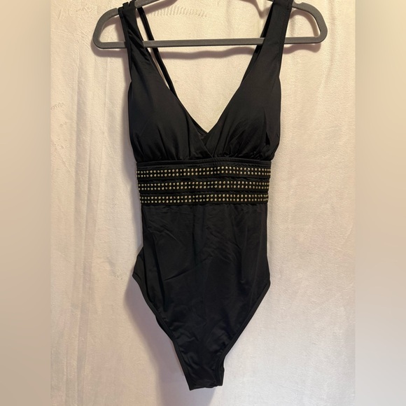 La Blanca Black One Piece Swimsuit with Gold Accents - Picture 1 of 4